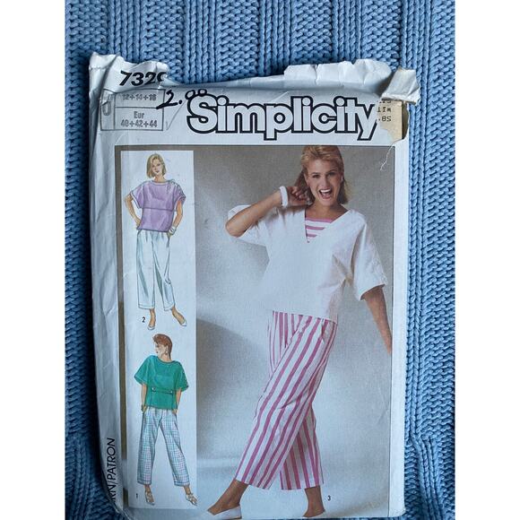 Simplicity 7320 pattern oversized top straight leg pant 1980s size 12 14 16 - Picture 1 of 5